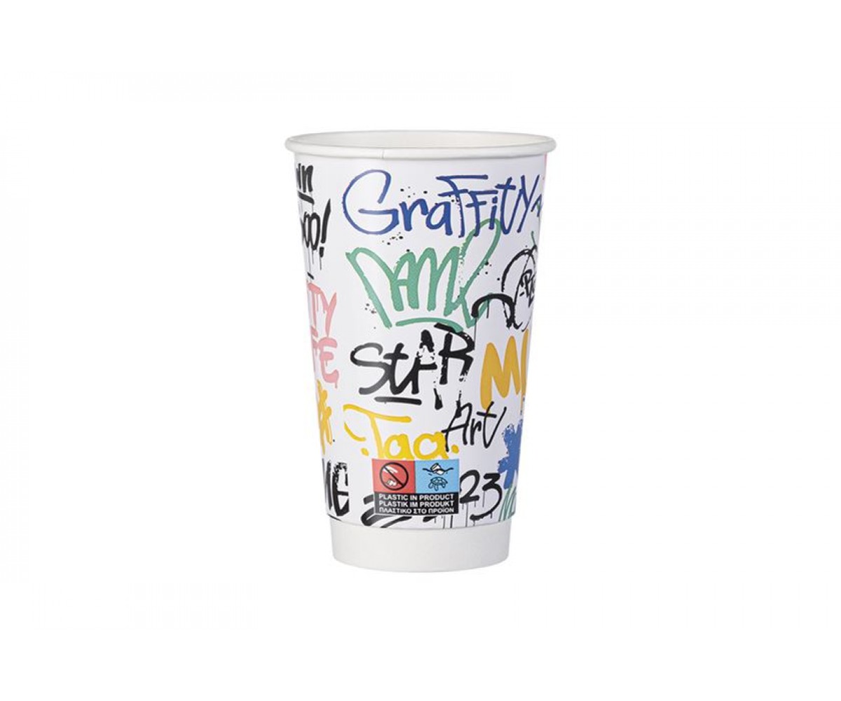 Xάρτινα Ποτήρια Διπλού Τοιχώματος 16oz 90mm Graffiti MIX