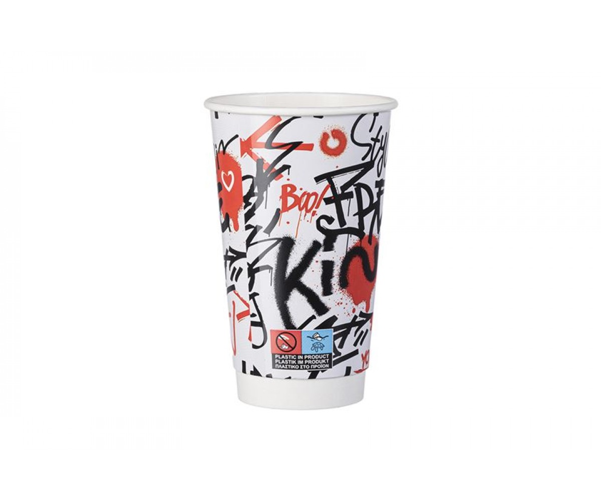 Xάρτινα Ποτήρια Διπλού Τοιχώματος 16oz 90mm Graffiti MIX